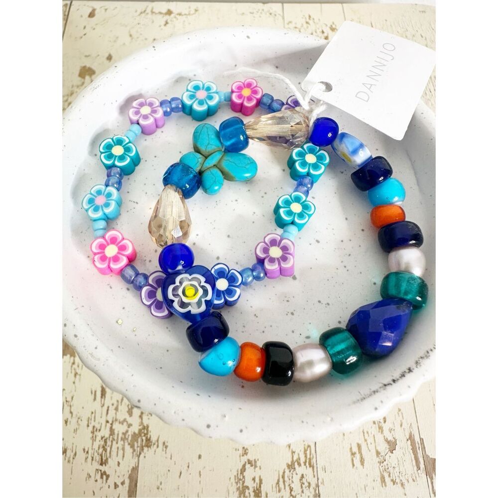 Anthropologie Dannijo Butterfly Beaded Bracelet Set Stretch Multicolor Floral